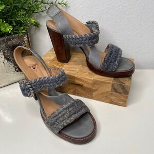 John Fluevog Hopscotch Tuggawar Gray‎ Leather Strappy Heeled Sandals Size 11